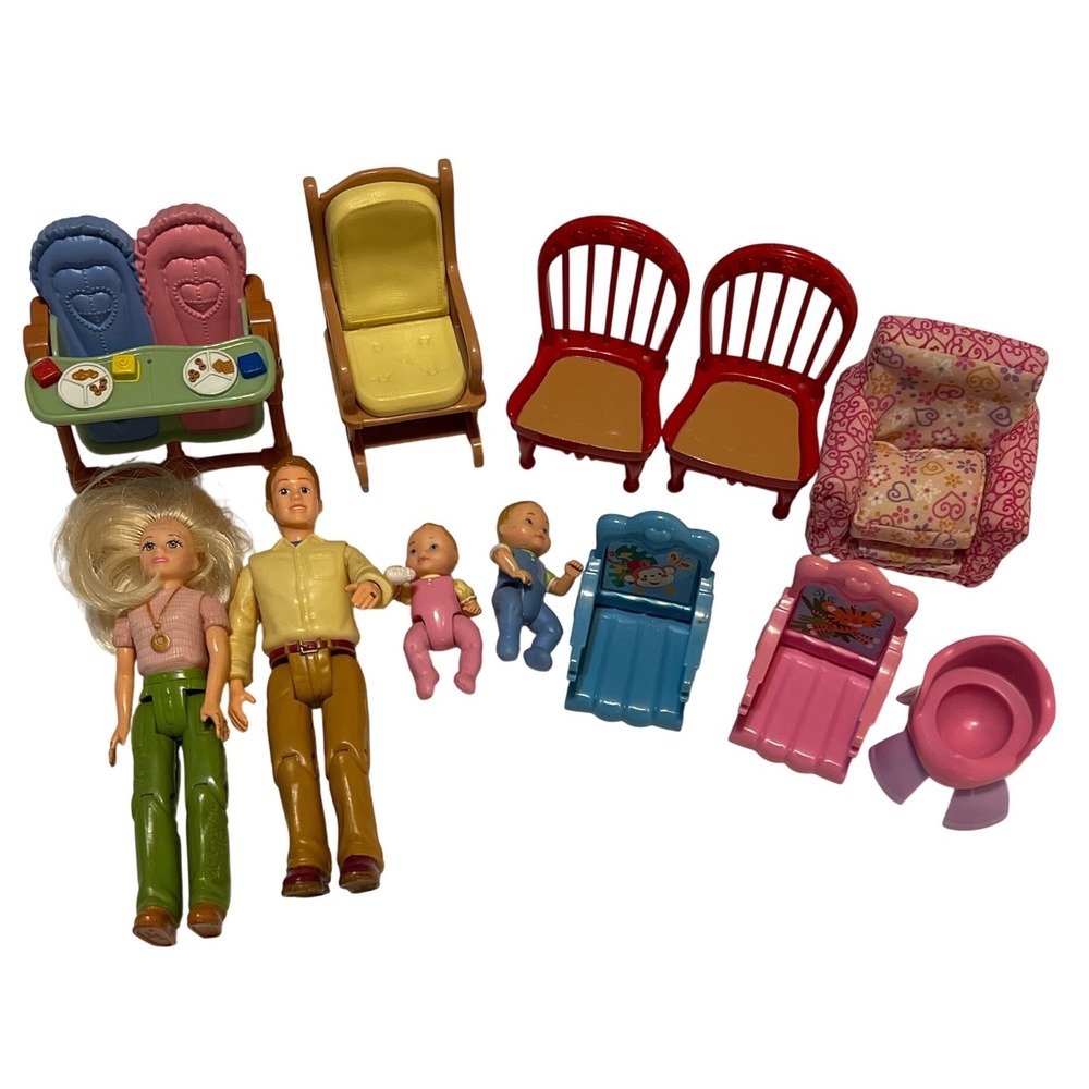 Fisher Price Loving Family Dollhouse Figures Furniture Lot Mom Dad Twins Vintage